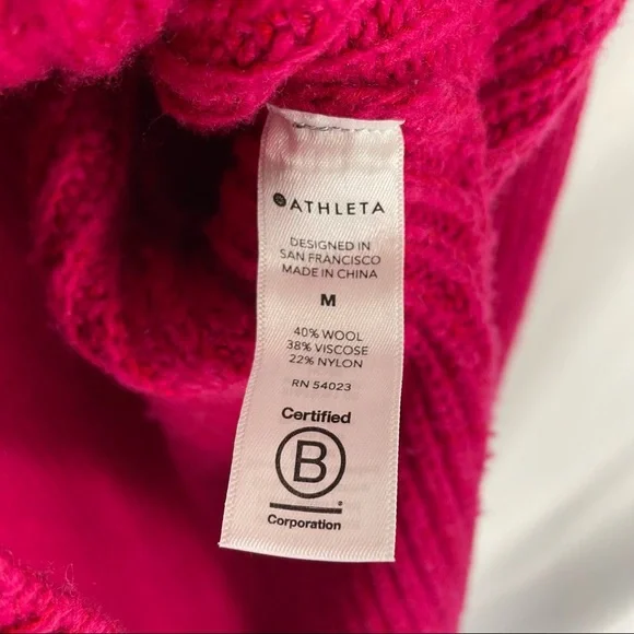 Athleta  Shasta V-Neck Oversized Sweater Fuchsia Size M Wool Blend - Picture 8 of 10